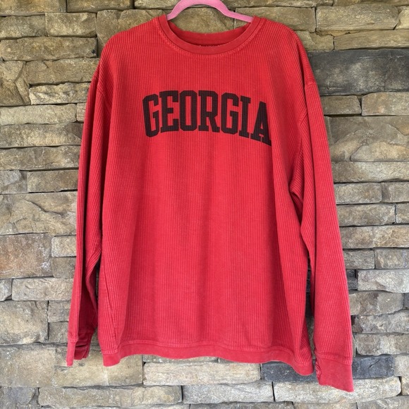 Pressbox Tops - Women's Pressbox Georgia Bulldogs Comfy Cord Wash Pullover Sweatshirt‎  Xl